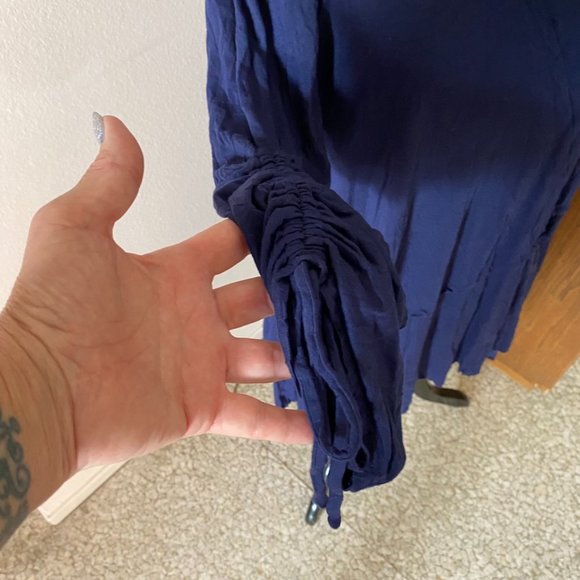 Drapey Deep purple-Blue Soft Jersey oversized top Ruched drawstring sleeves - Picture 3 of 11